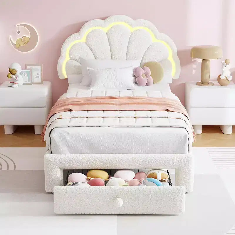 GuatoWave Upholstered LED Bed Frame with Adjustable Chic Headboard and Storage Drawer