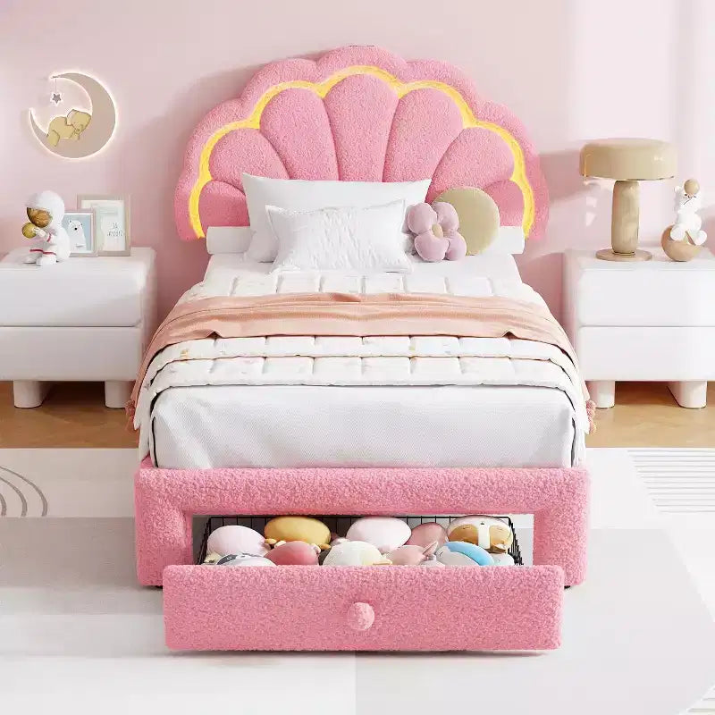 GuatoWave Upholstered LED Bed Frame with Adjustable Chic Headboard and Storage Drawer