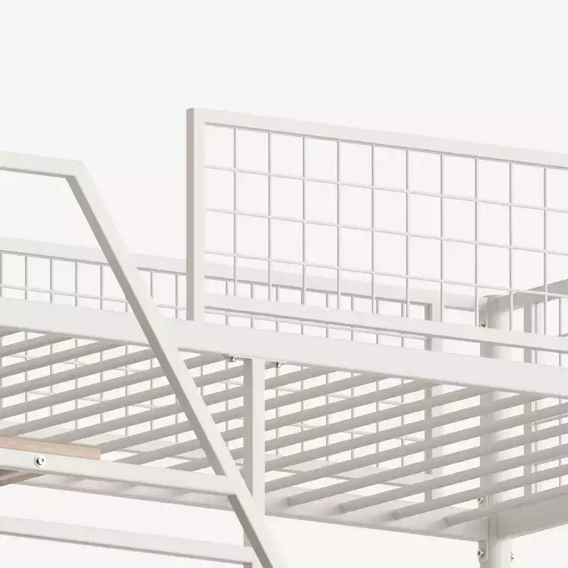 Metal Loft Bed with built-in Desk, Storage shelves and lighting for bedroom and dorm