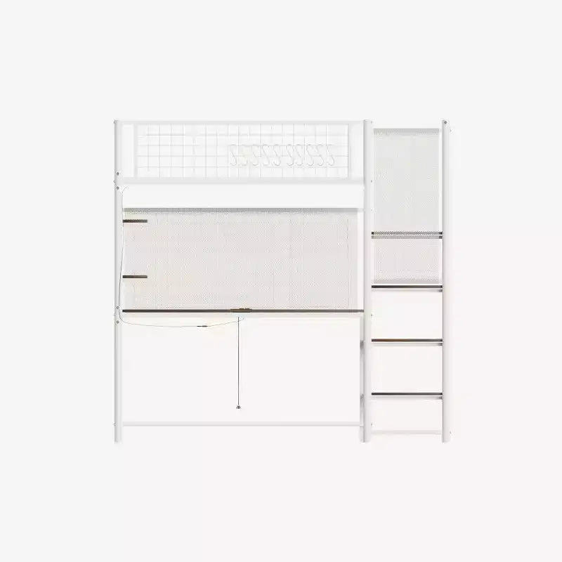 Metal Loft Bed with built-in Desk, Storage shelves and lighting for bedroom and dorm
