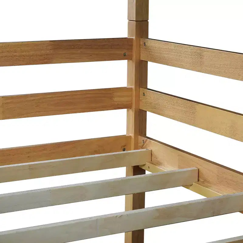 Triple Twin Bunk Bed, Solid Wood 3-Tier Bunk Bed with Dual Ladders & Guardrails