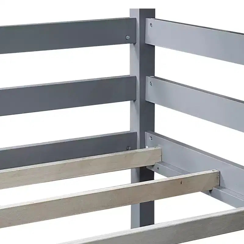 Triple Twin Bunk Bed, Solid Wood 3-Tier Bunk Bed with Dual Ladders & Guardrails