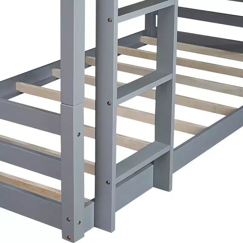Triple Twin Bunk Bed, Solid Wood 3-Tier Bunk Bed with Dual Ladders & Guardrails