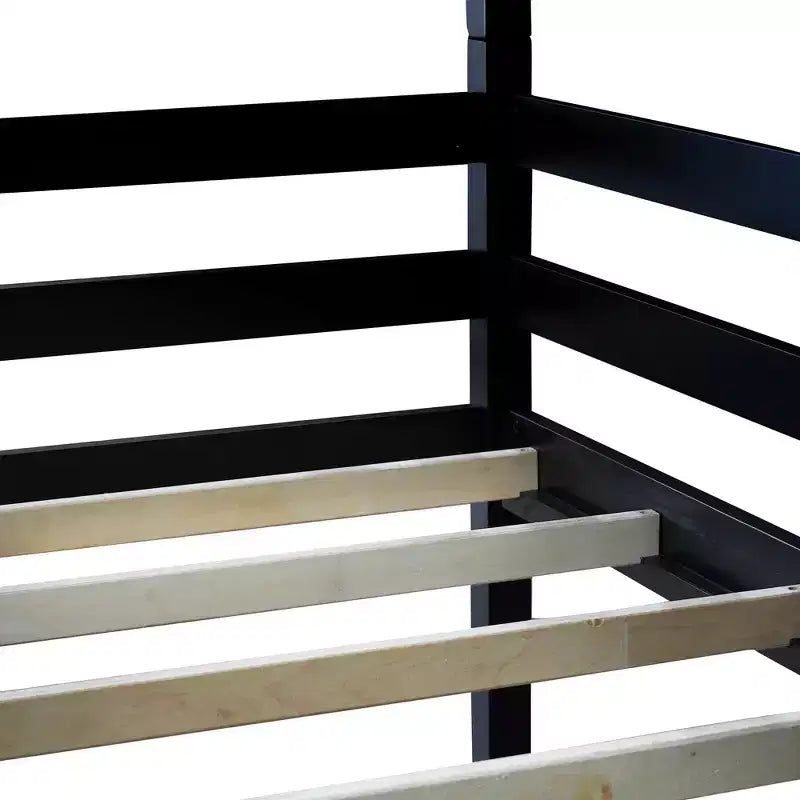 Triple Twin Bunk Bed, Solid Wood 3-Tier Bunk Bed with Dual Ladders & Guardrails