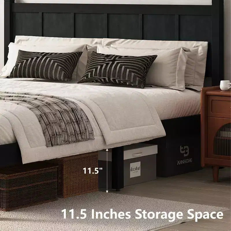 Queen Size Flat Panel Bed With Headboard & Footboard, Easy Assembly