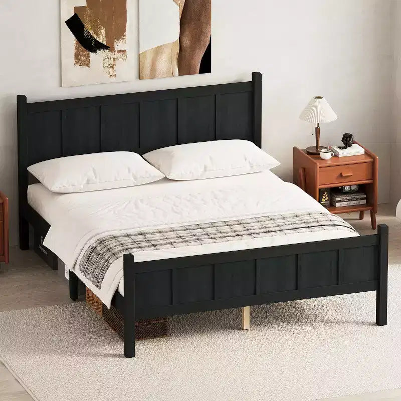 FAMYYT Queen Size Flat Panel Bed With Headboard & Footboard, Easy Assembly