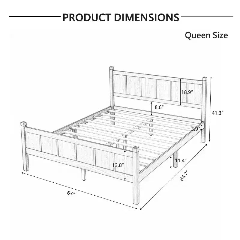 Queen Size Flat Panel Bed With Headboard & Footboard, Easy Assembly