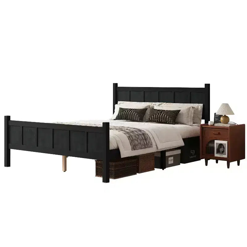 Queen Size Flat Panel Bed With Headboard & Footboard, Easy Assembly