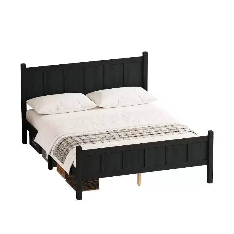 Queen Size Flat Panel Bed With Headboard & Footboard, Easy Assembly