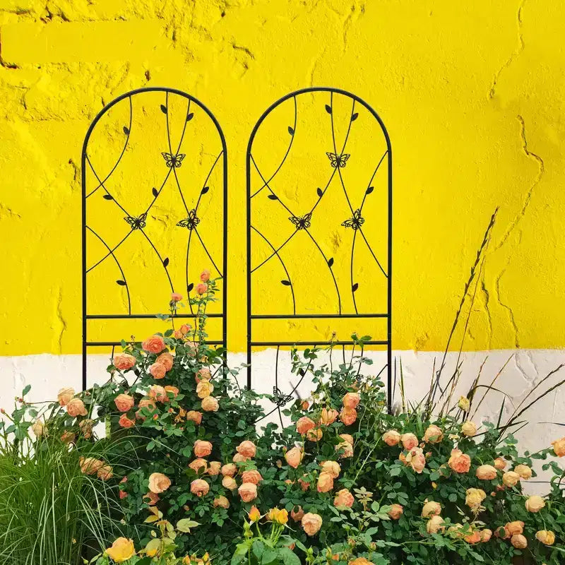 2-Pack 71x19.7in Metal Garden Trellis - Rustproof, Butterfly Decoration Black, for Outdoor Climbing Plants