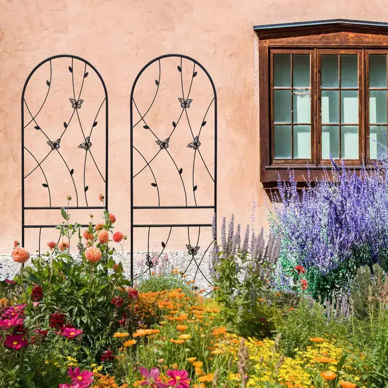 2-Pack 71x19.7in Metal Garden Trellis - Rustproof, Butterfly Decoration Black, for Outdoor Climbing Plants