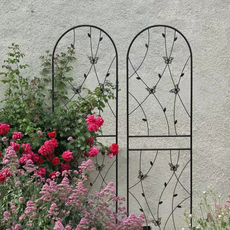 2-Pack 71x19.7in Metal Garden Trellis - Rustproof, Butterfly Decoration Black, for Outdoor Climbing Plants