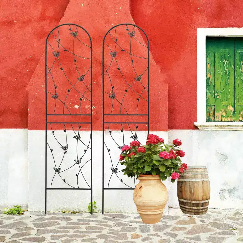 2-Pack 71x19.7in Metal Garden Trellis - Rustproof, Butterfly Decoration Black, for Outdoor Climbing Plants