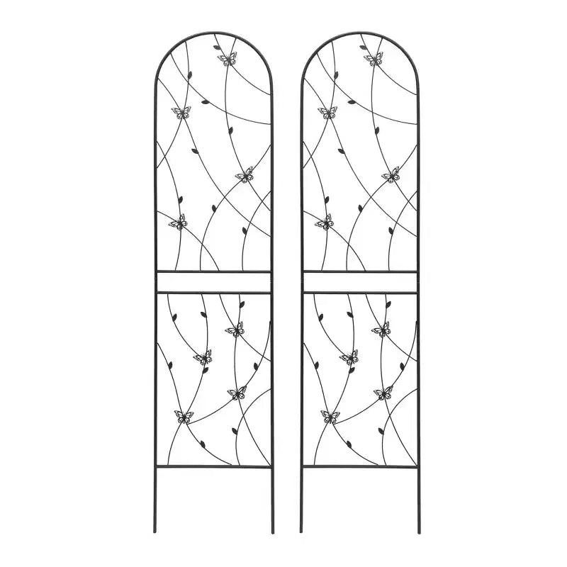 2-Pack 71x19.7in Metal Garden Trellis - Rustproof, Butterfly Decoration Black, for Outdoor Climbing Plants