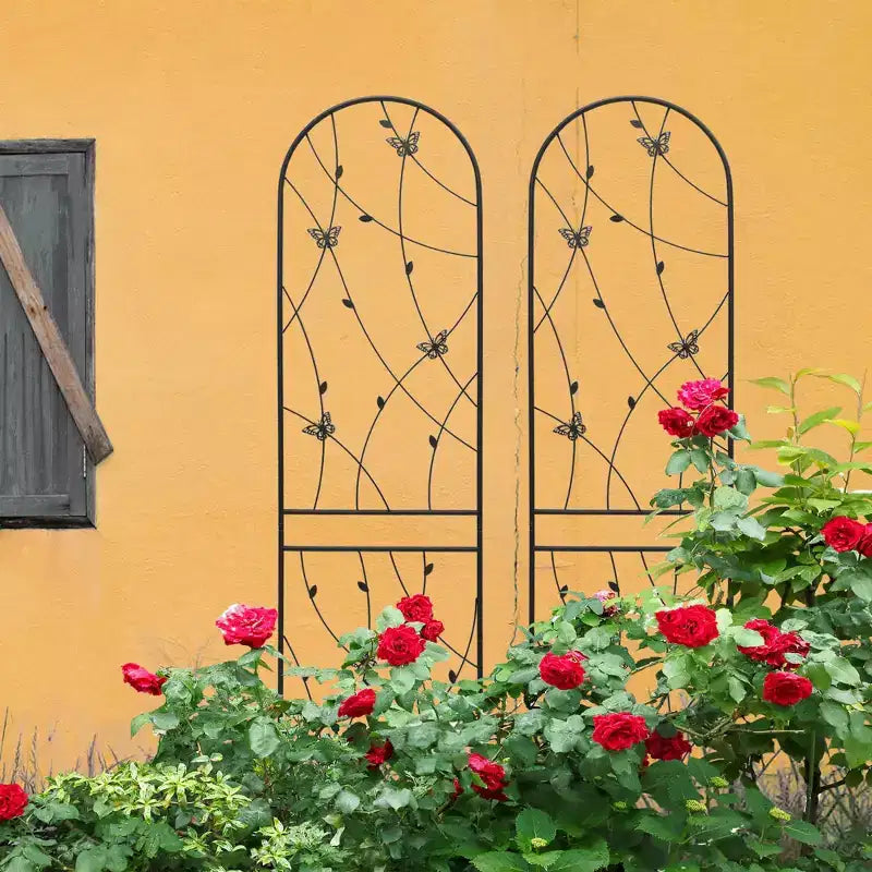2-Pack 71x19.7in Metal Garden Trellis - Rustproof, Butterfly Decoration Black, for Outdoor Climbing Plants