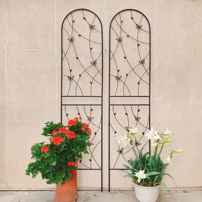 2-Pack 71x19.7in Metal Garden Trellis - Rustproof, Butterfly Decoration Black, for Outdoor Climbing Plants
