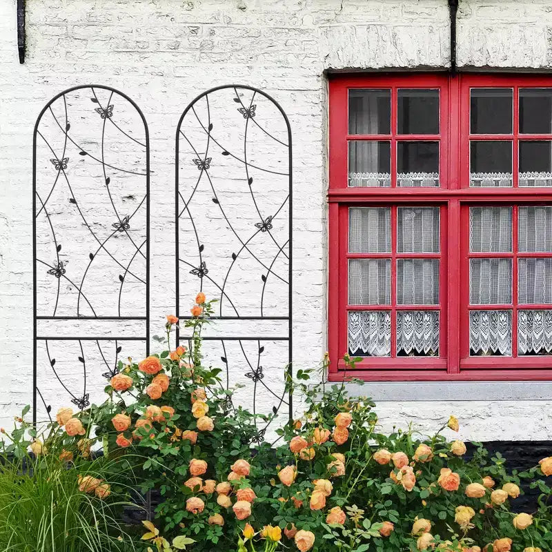 2-Pack 71x19.7in Metal Garden Trellis - Rustproof, Butterfly Decoration Black, for Outdoor Climbing Plants