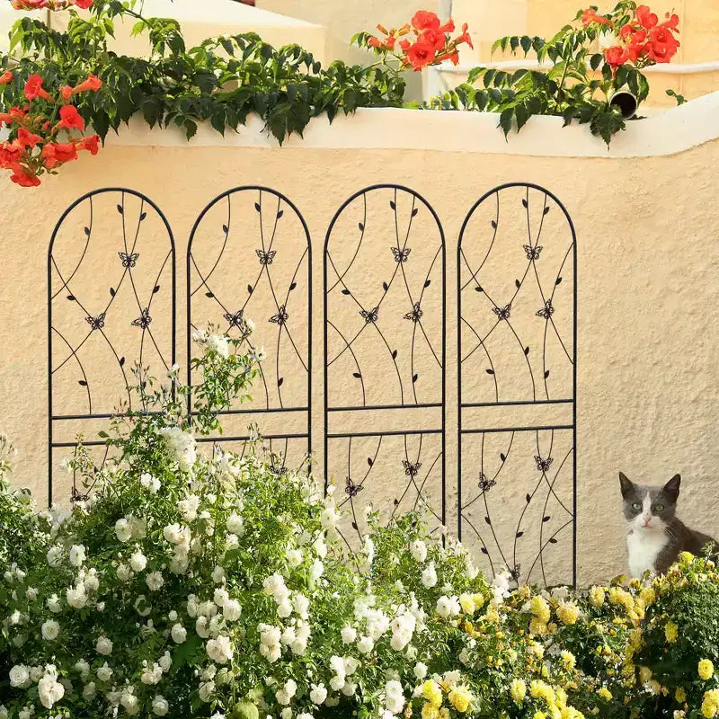 2-Pack 71x19.7in Metal Garden Trellis - Rustproof, Butterfly Decoration Black, for Outdoor Climbing Plants