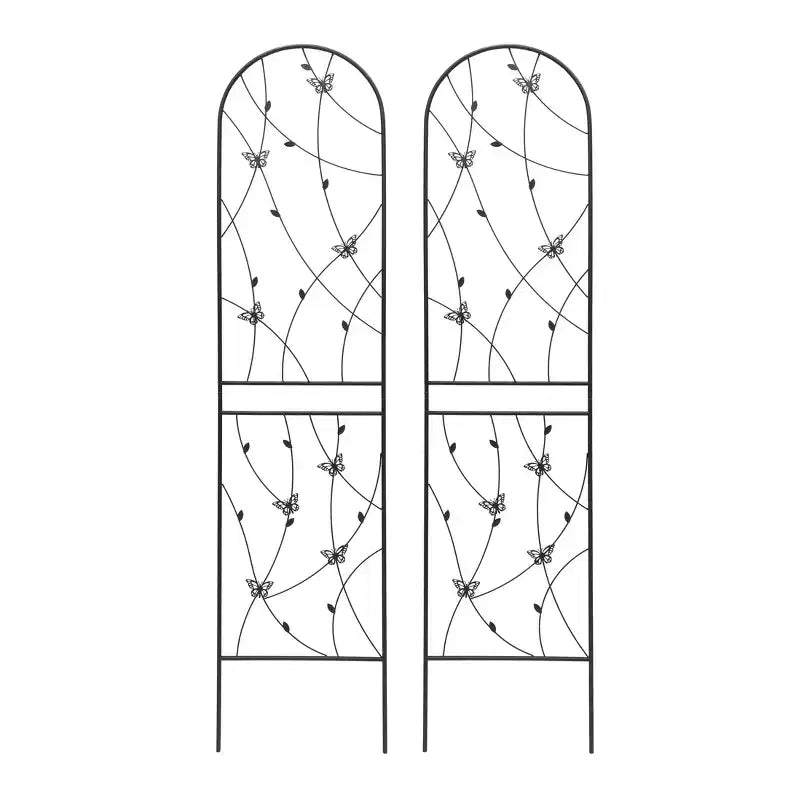 2-Pack 71x19.7in Metal Garden Trellis - Rustproof, Butterfly Decoration Black, for Outdoor Climbing Plants