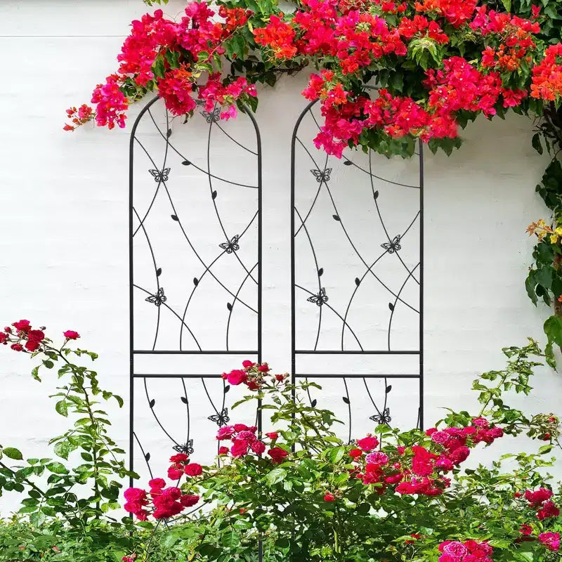 2-Pack 71x19.7in Metal Garden Trellis - Rustproof, Butterfly Decoration Black, for Outdoor Climbing Plants