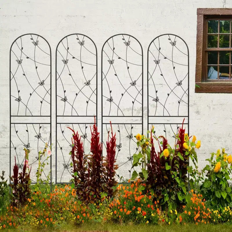 2-Pack 71x19.7in Metal Garden Trellis - Rustproof, Butterfly Decoration Black, for Outdoor Climbing Plants