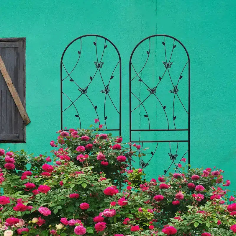 2-Pack 71x19.7in Metal Garden Trellis - Rustproof, Butterfly Decoration Black, for Outdoor Climbing Plants
