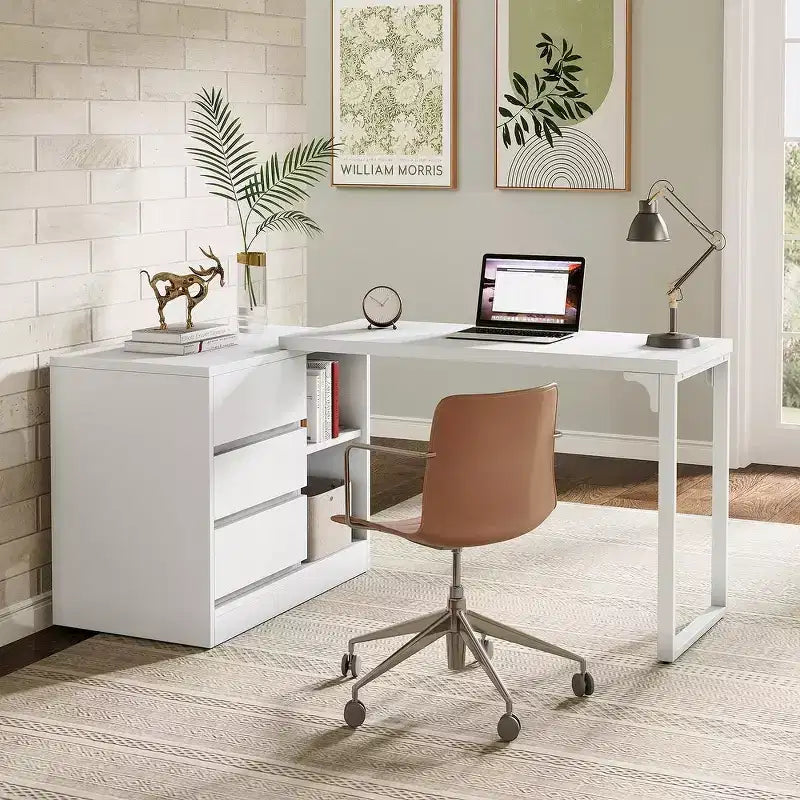 Lantine L-Shaped Computer Desk with Drawers and Shelves