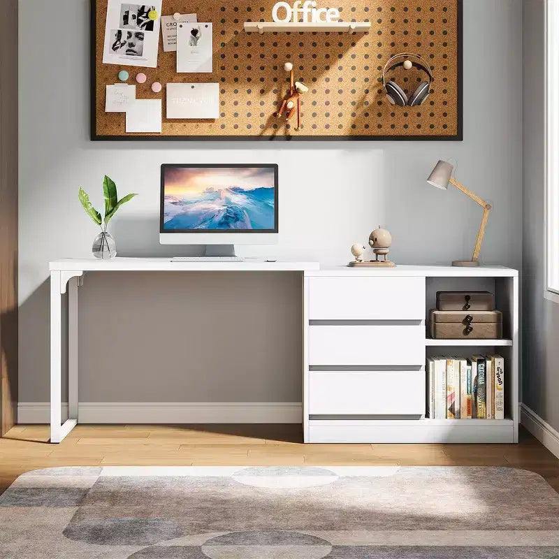 Lantine L-Shaped Computer Desk with Drawers and Shelves