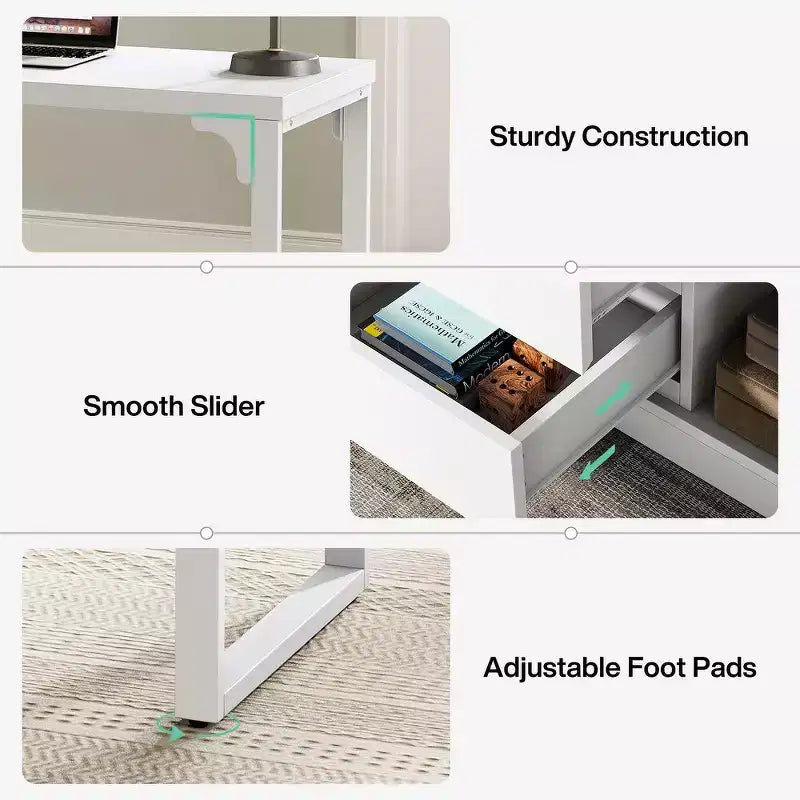 L-Shaped Computer Desk with Drawers and Shelves