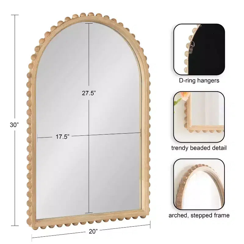 Kate & Laurel All Things Decor 20x30 Beadbrook Arched Wall Mirror