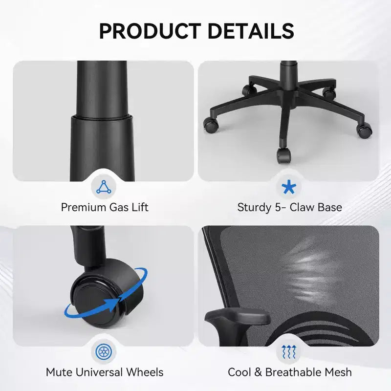 Ergonomic Mesh Office Chair with Lumbar Support 330lb Capacity