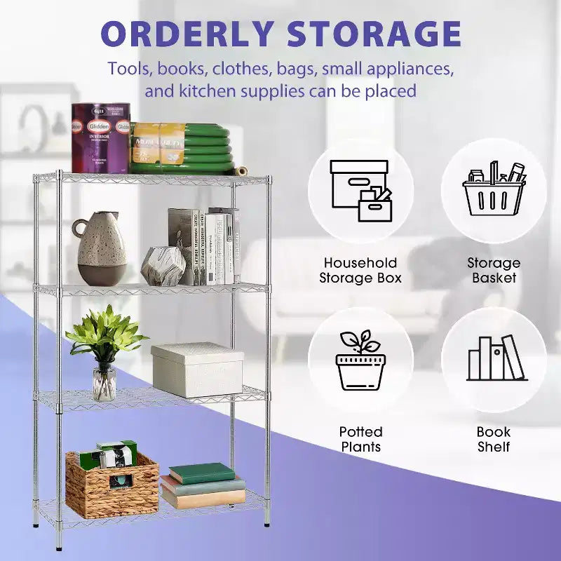 4 Tier Wire Shelving Unit Heavy Duty Storage Rack Metal Shelf Garage Organizer Wire Rack