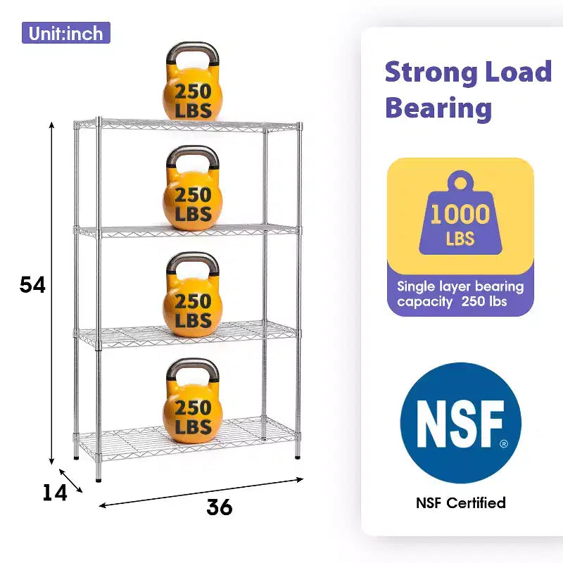 4 Tier Wire Shelving Unit Heavy Duty Storage Rack Metal Shelf Garage Organizer Wire Rack