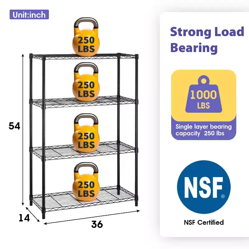 4 Tier Wire Shelving Unit Heavy Duty Storage Rack Metal Shelf Garage Organizer Wire Rack