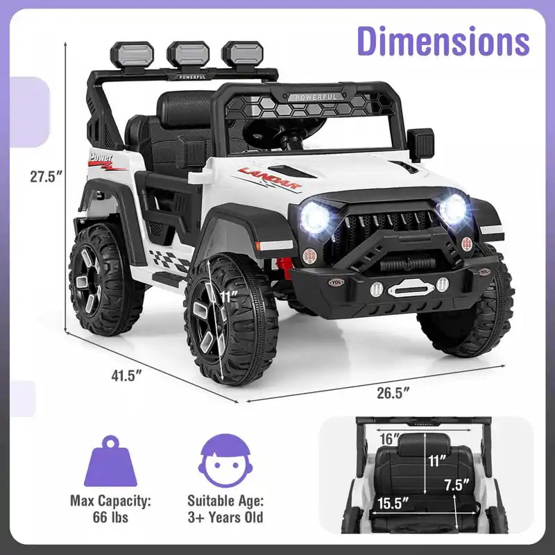 12v Kids Ride On Truck With 2*12v Motors Spring Suspension & Remote Control White