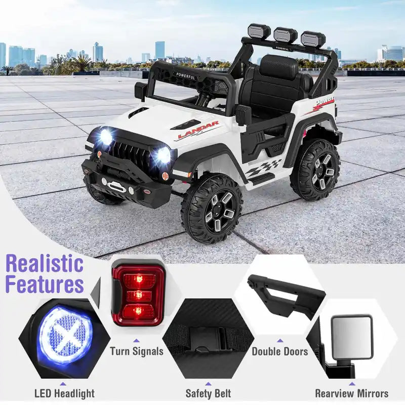 12v Kids Ride On Truck With 2*12v Motors Spring Suspension & Remote Control White