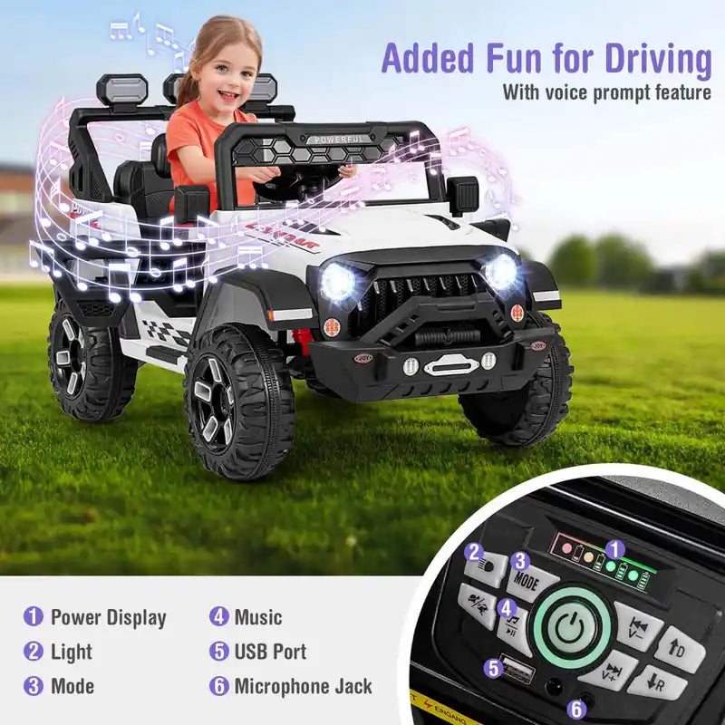 12v Kids Ride On Truck With 2*12v Motors Spring Suspension & Remote Control White