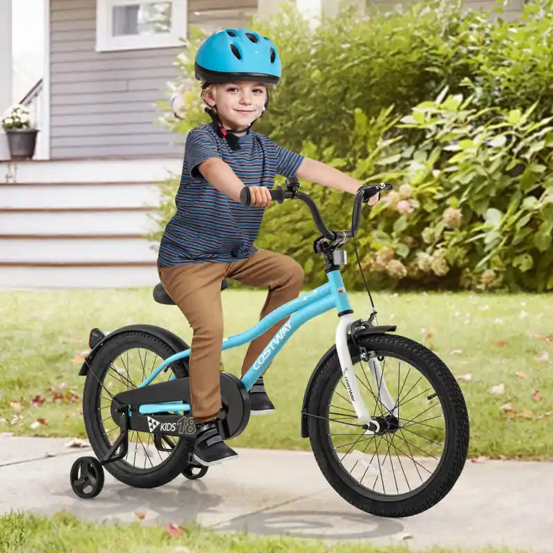 18 Kids Bike For 4-8 Years Old Boys & Girls With Adjustable Seat Handbrake Reflectors Blue