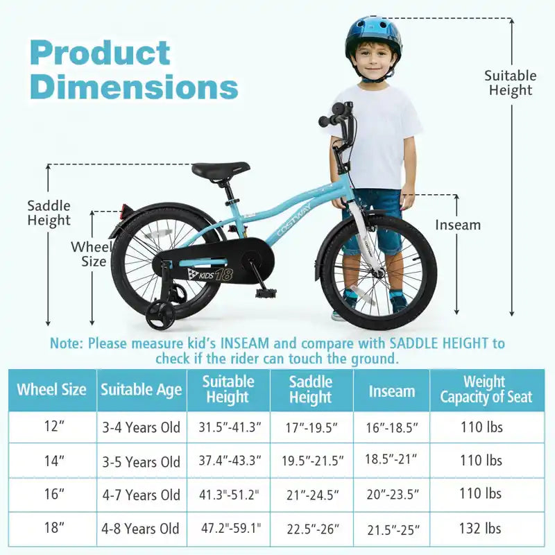 18 Kids Bike For 4-8 Years Old Boys & Girls With Adjustable Seat Handbrake Reflectors Blue