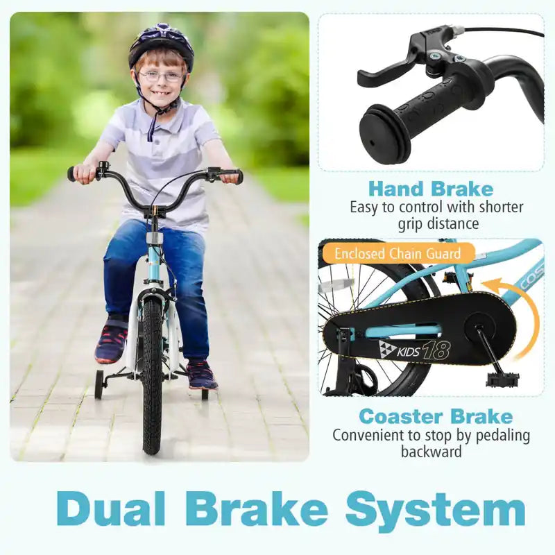 18 Kids Bike For 4-8 Years Old Boys & Girls With Adjustable Seat Handbrake Reflectors Blue