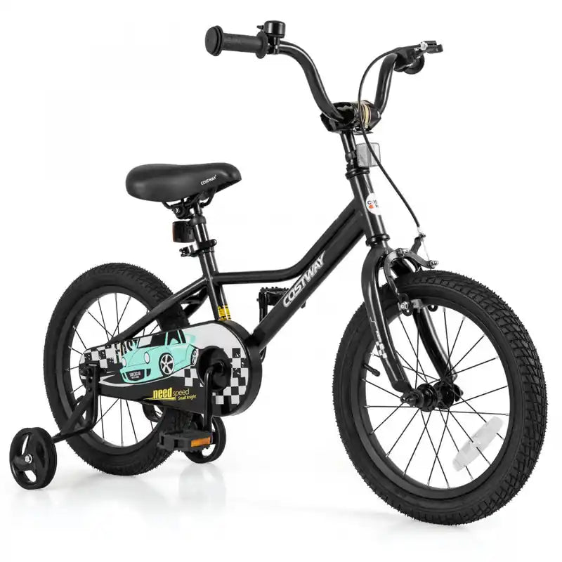 Costway 16 Kids Training Bike With Removable Training Wheels Pneumatic Tires Black