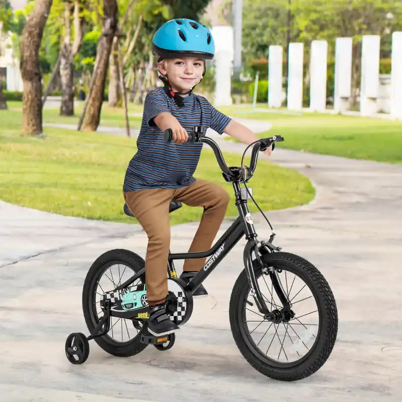 16 Kids Training Bike With Removable Training Wheels Pneumatic Tires Black