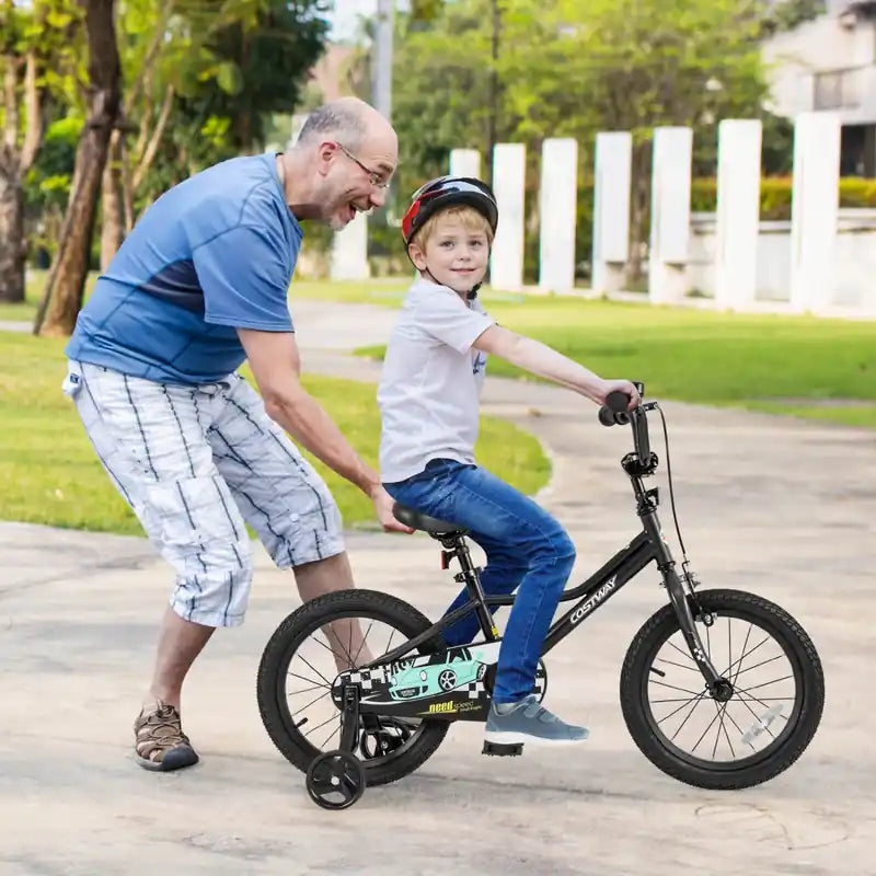 16 Kids Training Bike With Removable Training Wheels Pneumatic Tires Black
