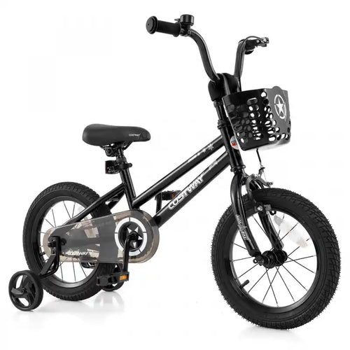 Costway 14 Kid's Bike With Training Wheels Adjustable Handlebar & Seat Handbrake Black