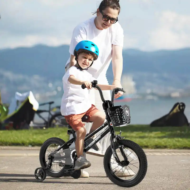 14 Kid's Bike With Training Wheels Adjustable Handlebar & Seat Handbrake Black